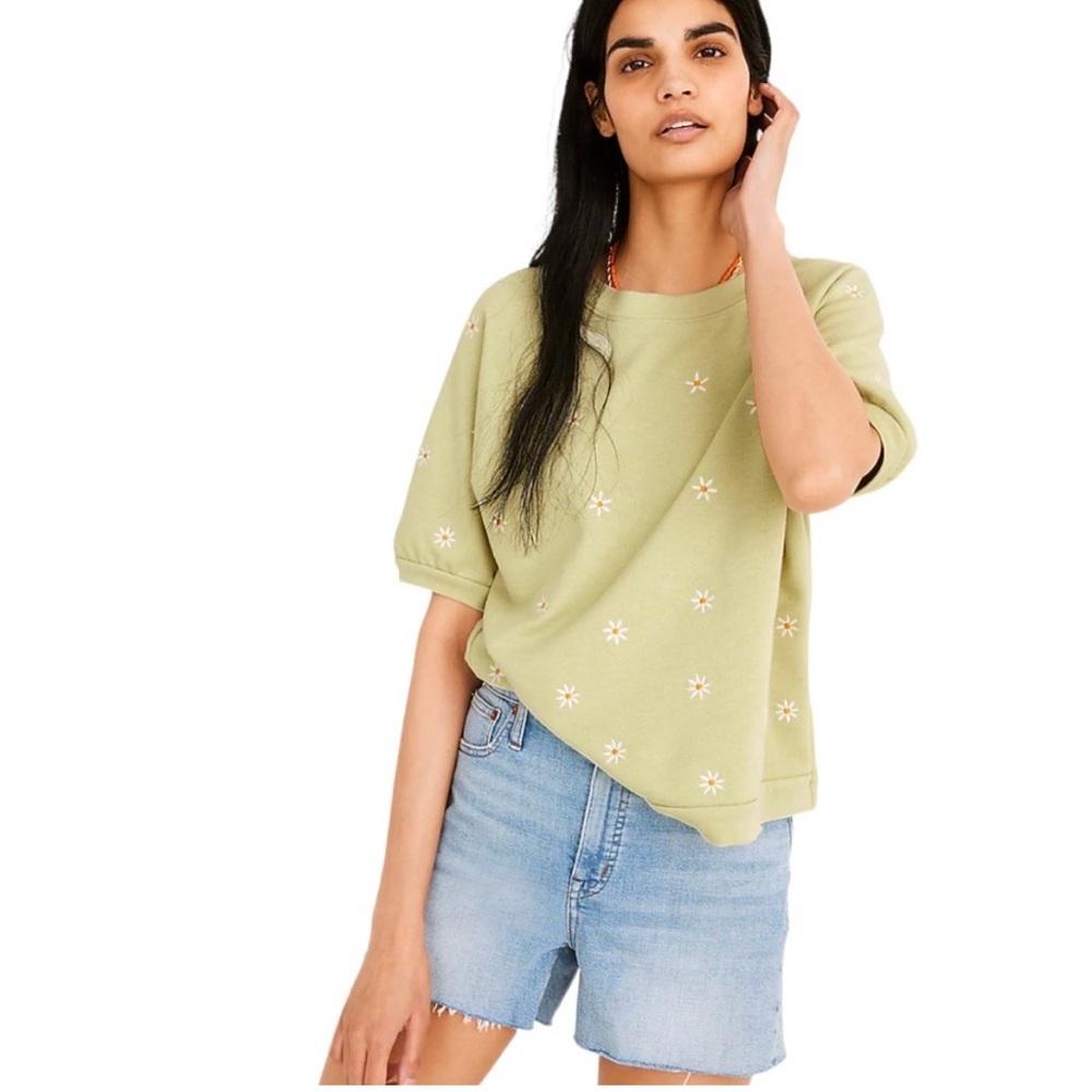 MADEWELL Daisy Embroidered short sleeve sweatshirt